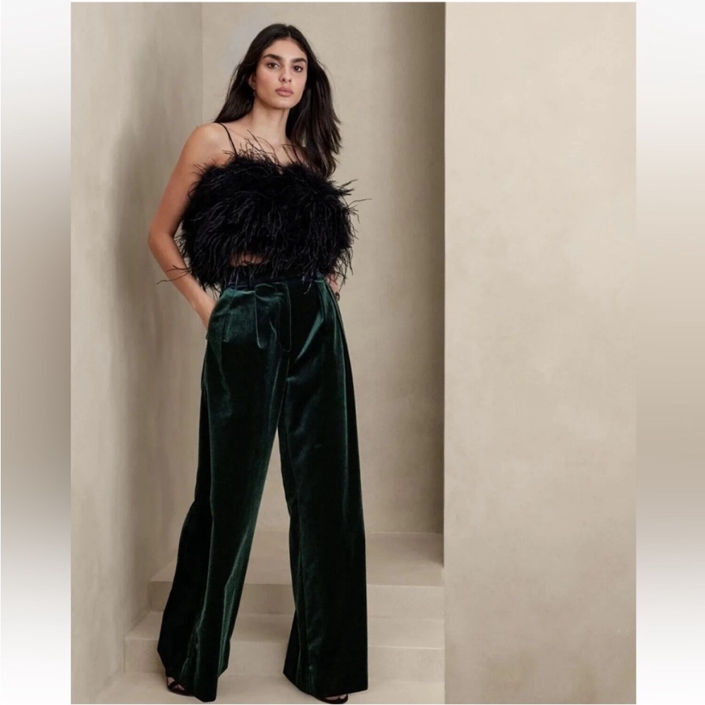 Banana Republic Norte Green Velvet Wide
Leg Event Slacks Pants Trousers 10